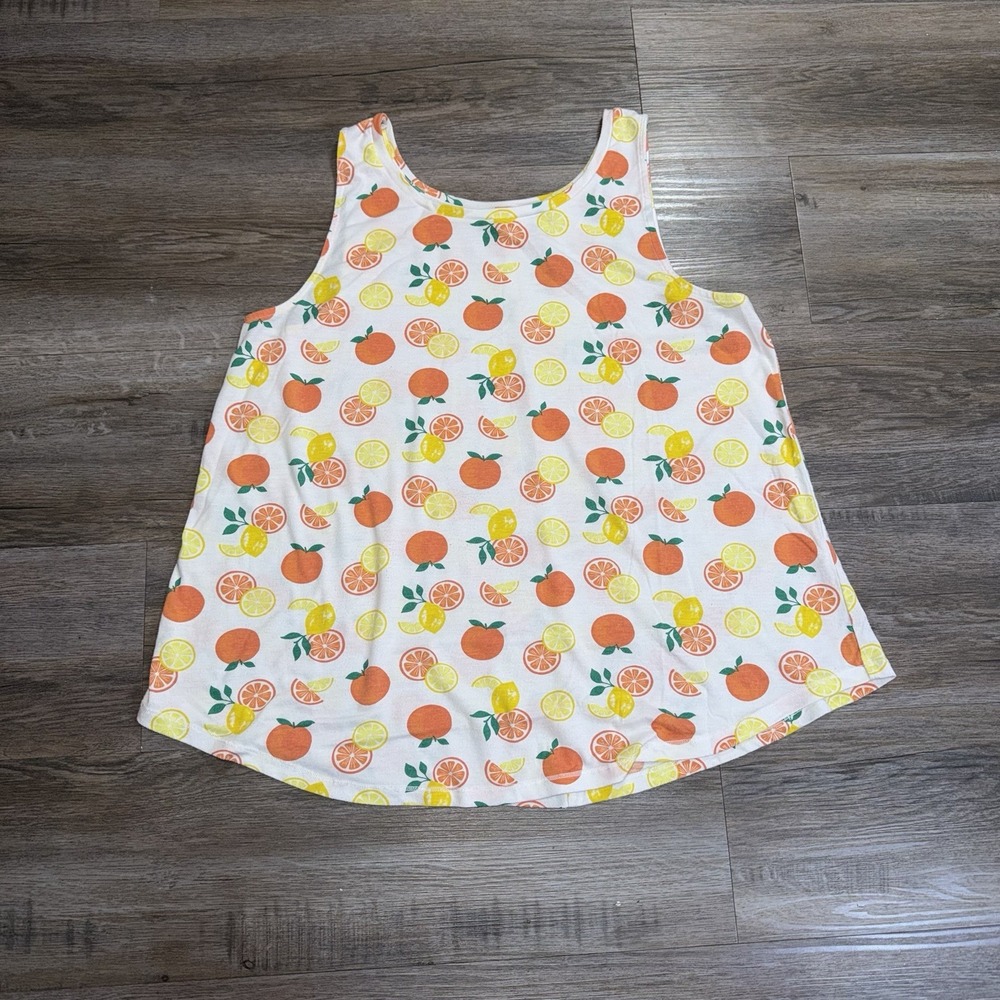 St. John's Bay White Citrus Fruit Top Womens Large All-Over Orange Print